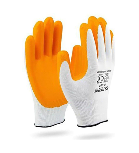 DMR NİTRİL KAPLI POLYESTER ELDİVEN SARI-BEYAZ NO:10